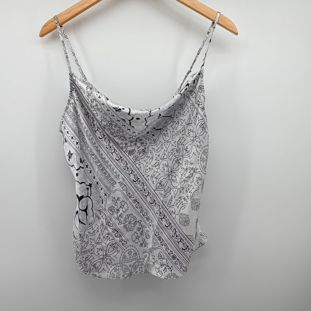 Cloudchaser Cami Women L White Black Bandana Paisley Cowl Neck Spaghetti Strap
